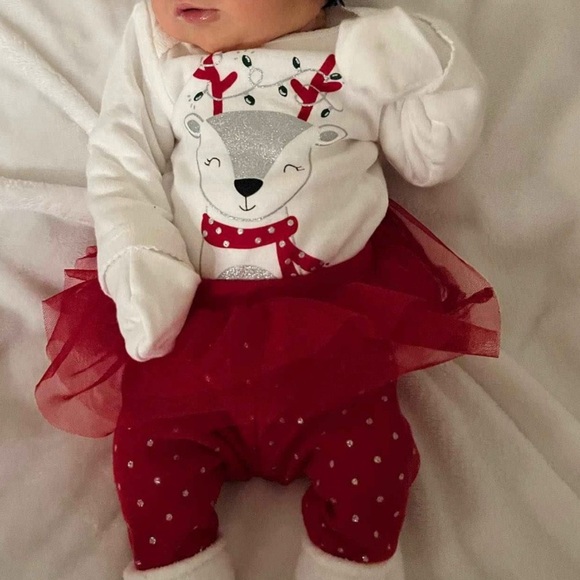 NWT Baby Girls Reindeer Tutu Top and Bottom Set - Just One You carters 3 Piece - Picture 3 of 3